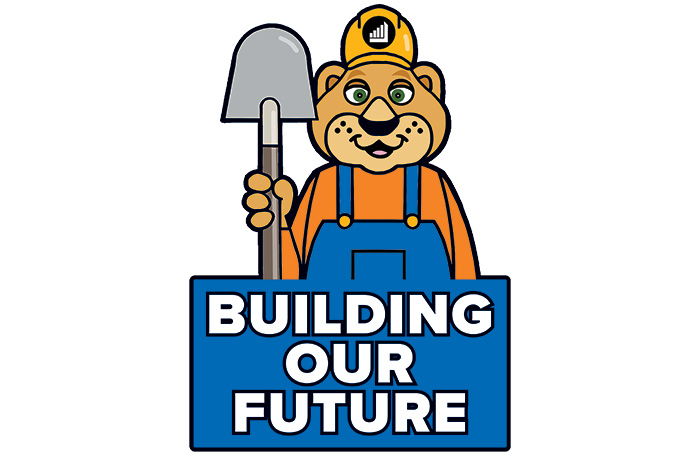 Building Our Future graphic with our mascot Paws